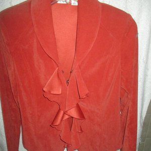 Cato Rusty Red Faux Suede Ruffled Blazer Size 8
